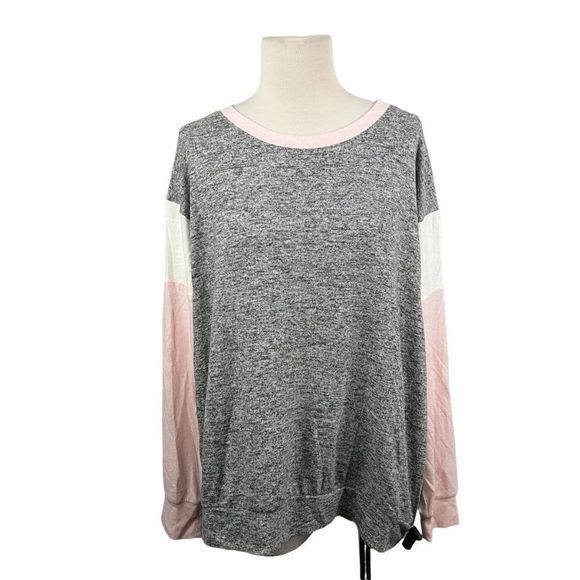 NWT GIBSON Grey‎ Pink Scoop Neck Long Sleeve Sweater (XL) - Picture 2 of 8